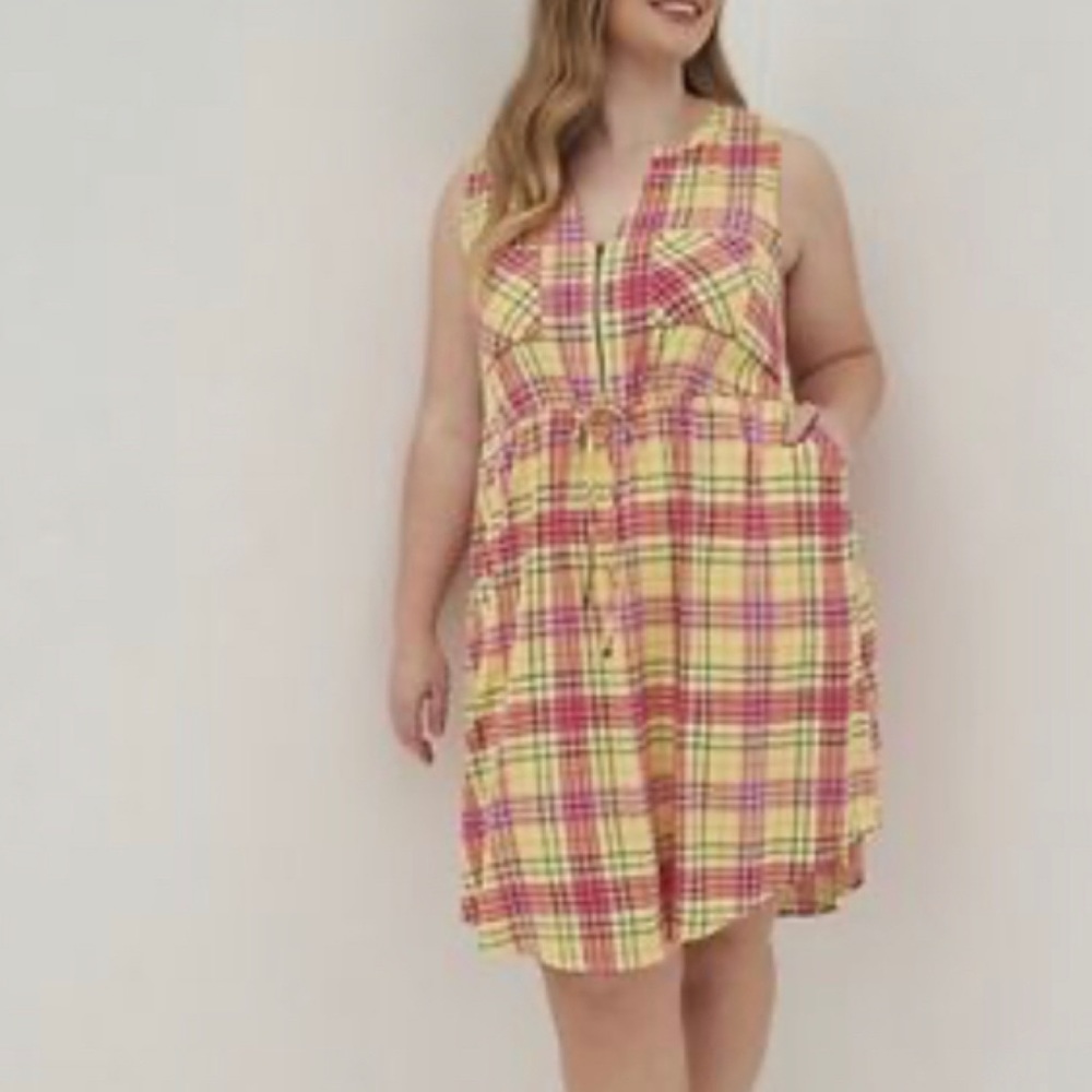 🆕 Multi Plaid Zip Front Stretch Challis Shirt Dress 1 1X 14 16 NWT Torrid New!